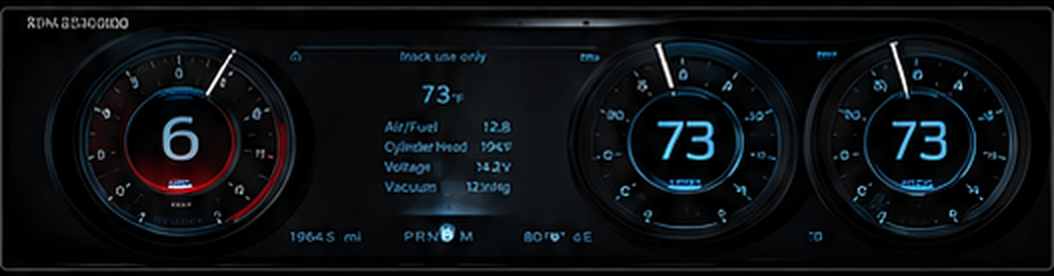 Classic gauge cluster theme with engine data panel and dual round displays