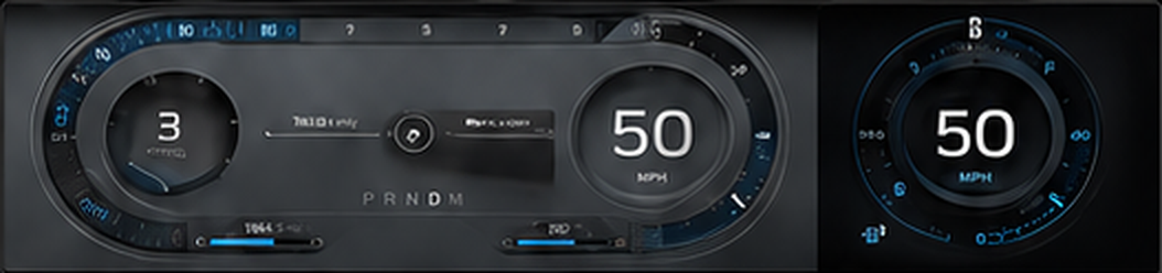 Production cluster and center display layout with speed and gear readouts